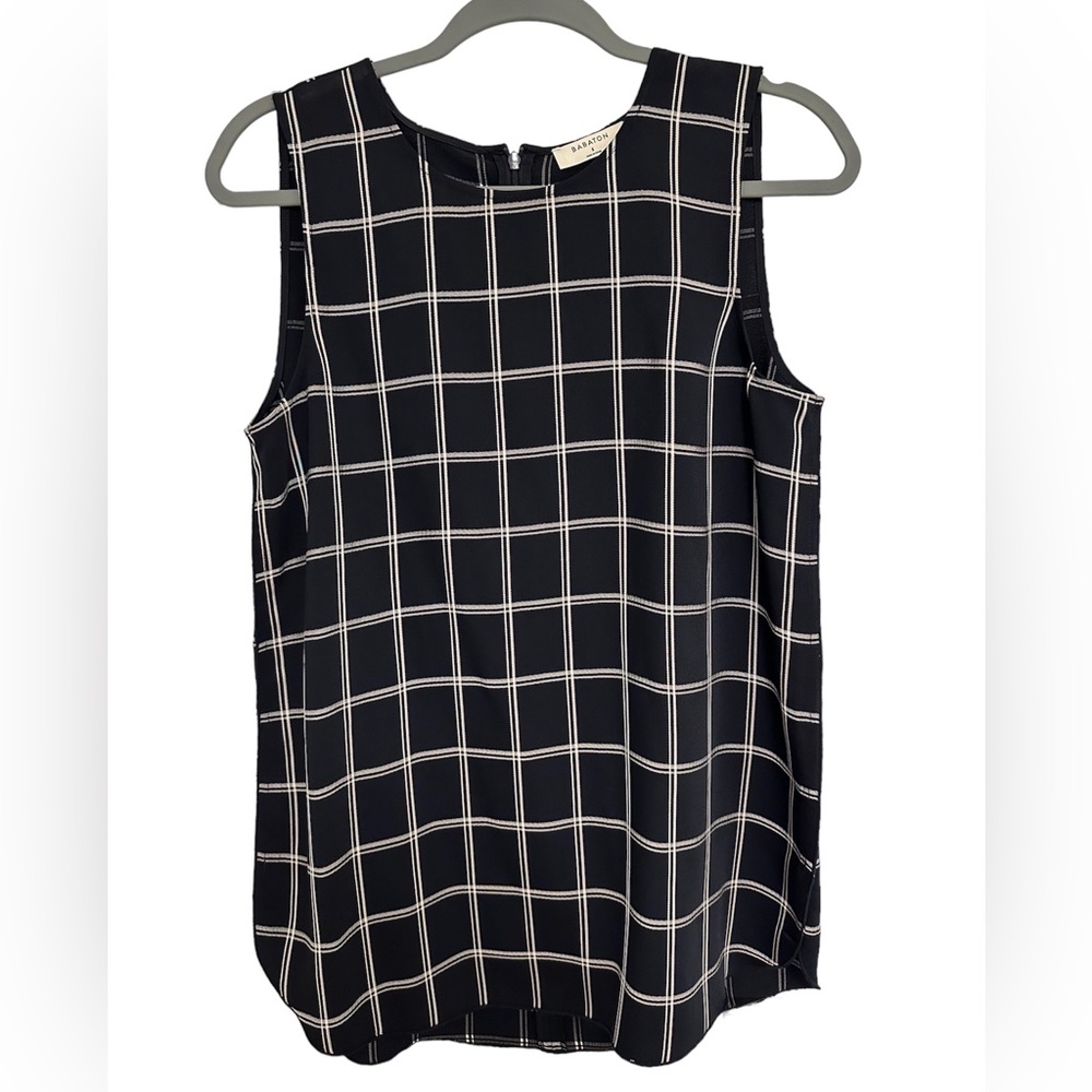 Aritzia Babaton Wieland Navy Grid Blouse (Small)